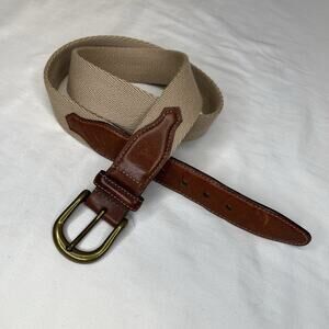 Saks Fifth Avenue Mens waist belt Size 34 Brown Leather And tan Fabric, casual.